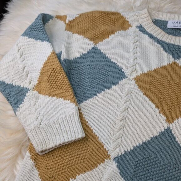 Jaeger Cotton Knit Geometric Made in Great Britain Sweater Size Large - Picture 3 of 11